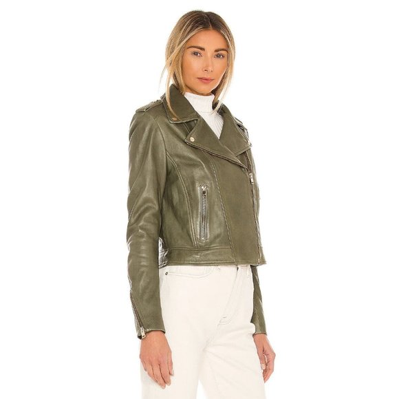 LAMARQUE Donna 21 Jacket In Vetiver Leather Biker Moto Jacket Casual sz S - Picture 2 of 16